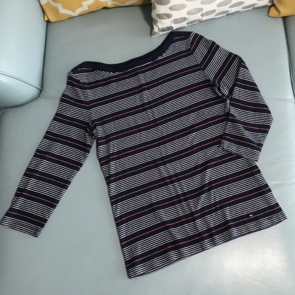 COPY - Tommy Hilfiger Stripped Navy Top - Picture 1 of 4